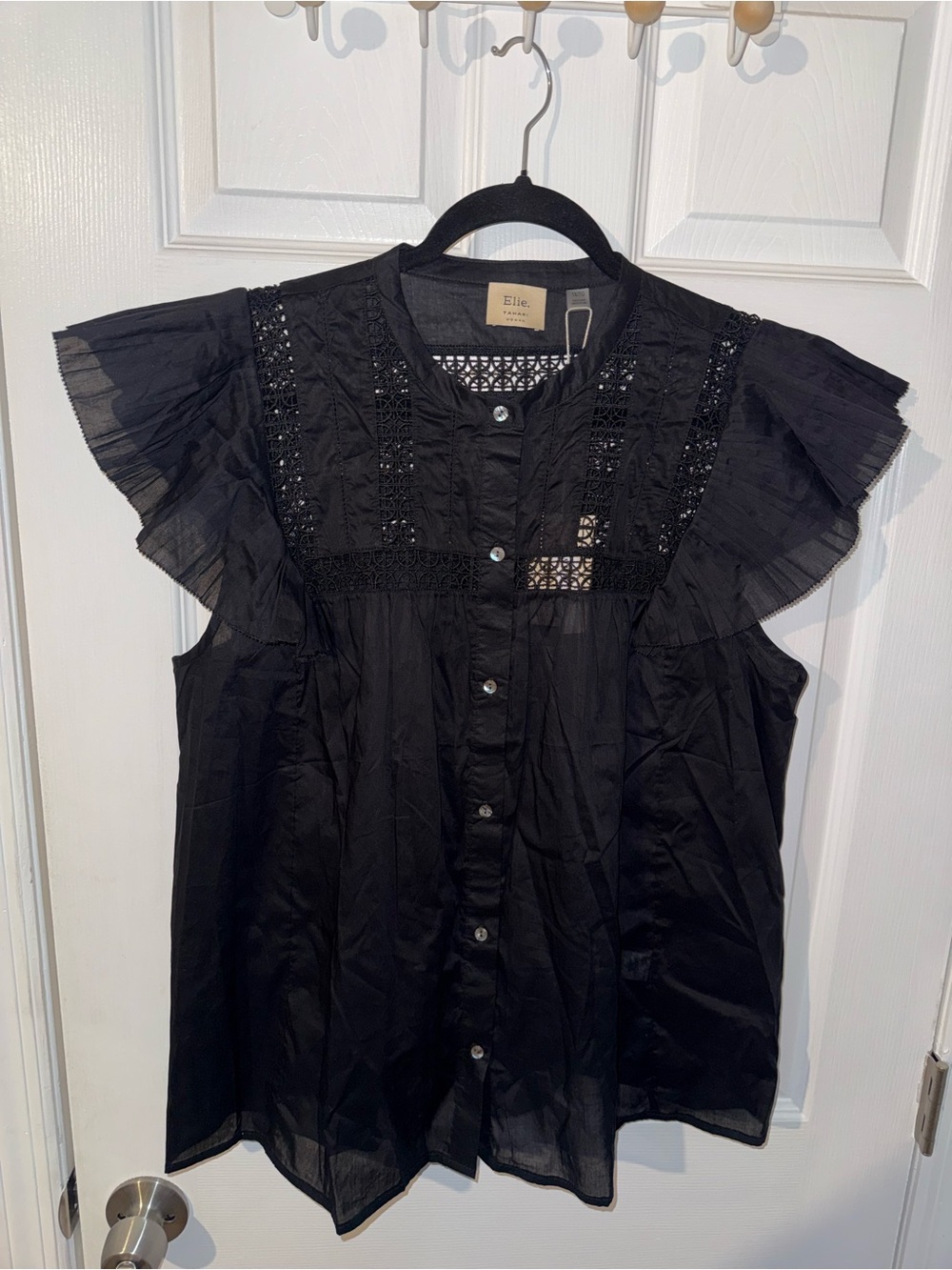 Elite Tahari Women's Blouse Short Sleeve Black Riddle Sleeve 1X Plus NWT